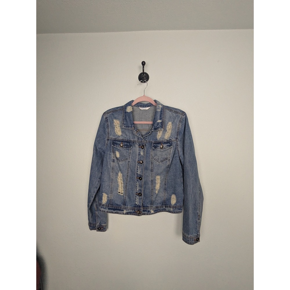 Denim Jacket Highway Jeans Women Large Blue Distressed BD7990HJML